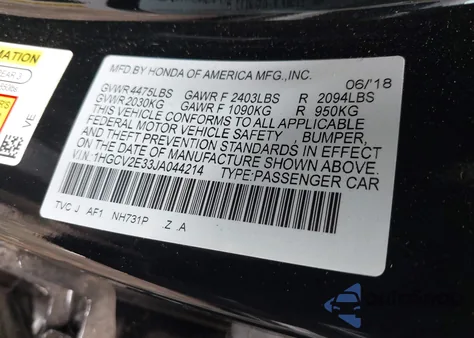 2018 Honda Accord Sport 2.0T z USA, uszkodzony, nr VIN 1HGCV2E33JA044214